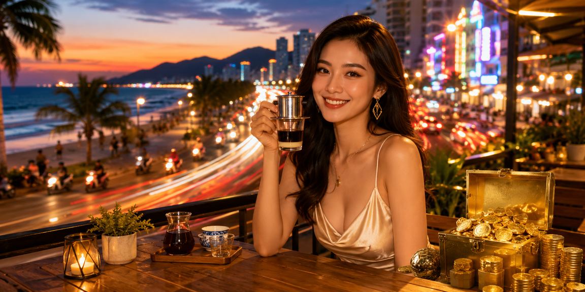 Người dùng Đà Nẵng kiểm tra bonus nạp tiền qua ứng dụng di động bên ly cà phê