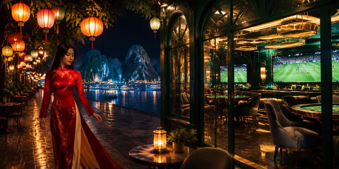 Người phụ nữ mặc áo dài truyền thống tại vịnh Hạ Long trải nghiệm casino và cá cược trực tuyến